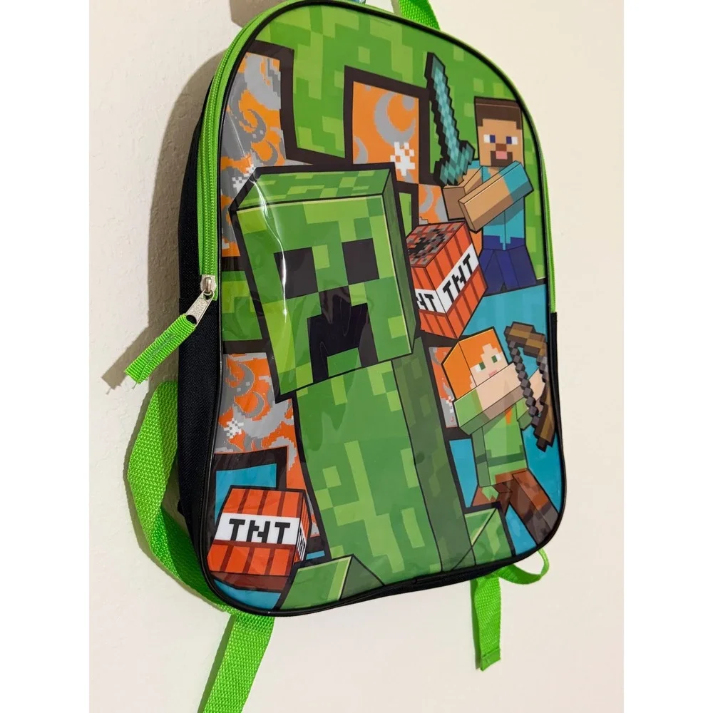 Minecraft Creeper Steve Alex TNT Green Black School Backpack NWT